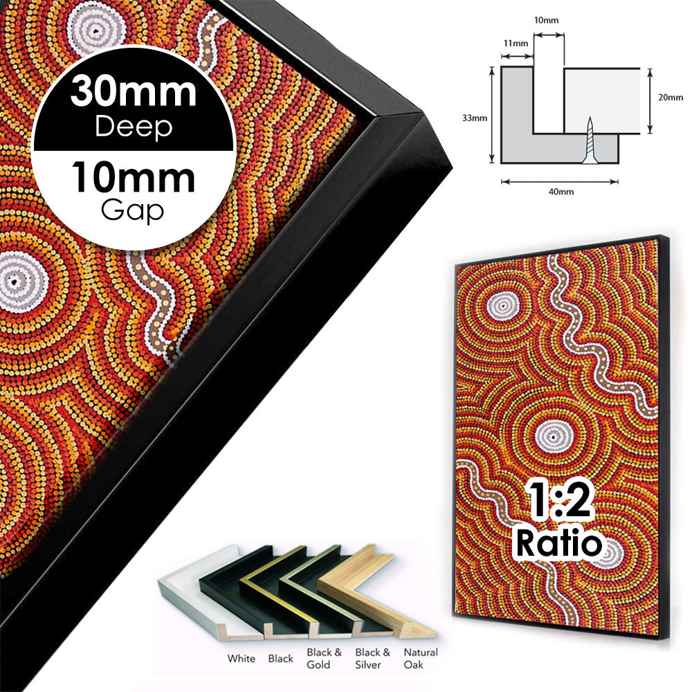 Timber Floating Frame for Canvas | 30mm Deep with 10mm gap | Size 1:2 Ratio