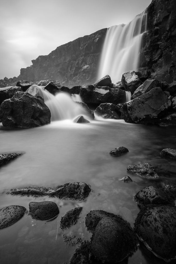 Black and white Scenic view of Waterfall - Gallery Frames