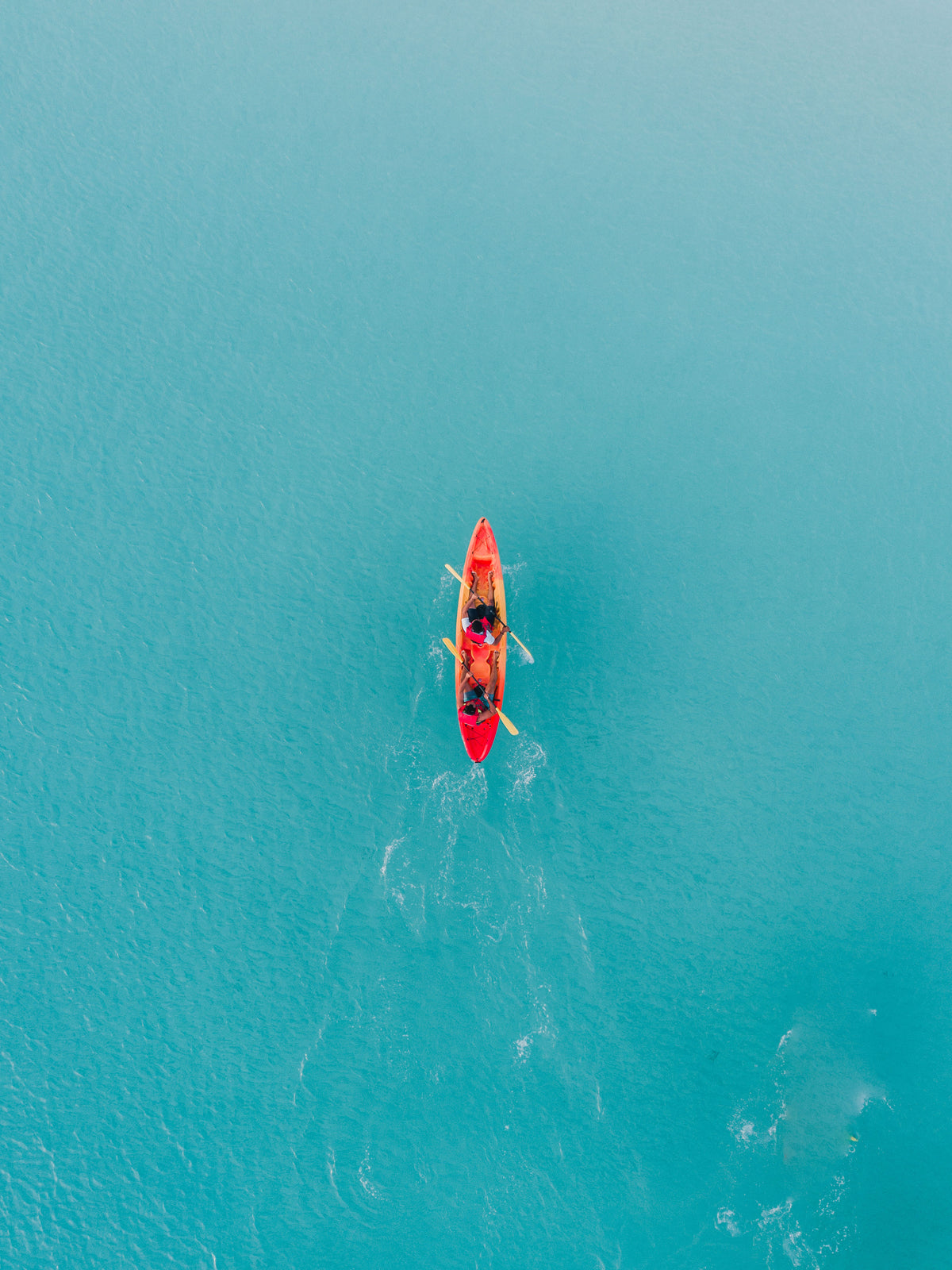 Drone view of a red kayak in turquoise ocean water I - Gallery Frames