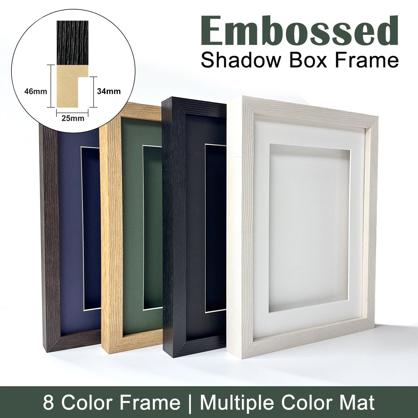 Embossed Shadow Box Frame 3D Display Wooden Deep Frame with Mat DIY Craft Memory