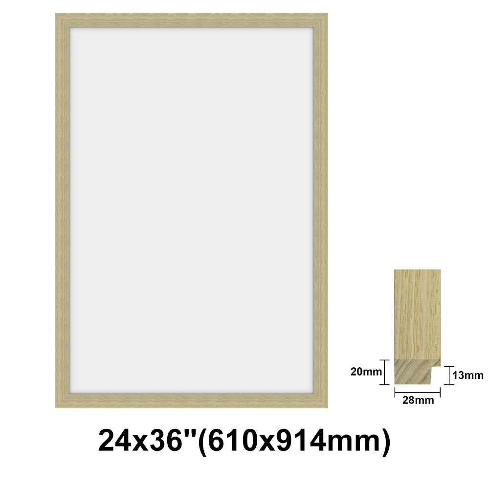 Natural Solid Oak Photo Poster Frame, Oak Picture Frame, 8x10" - 24x36" size