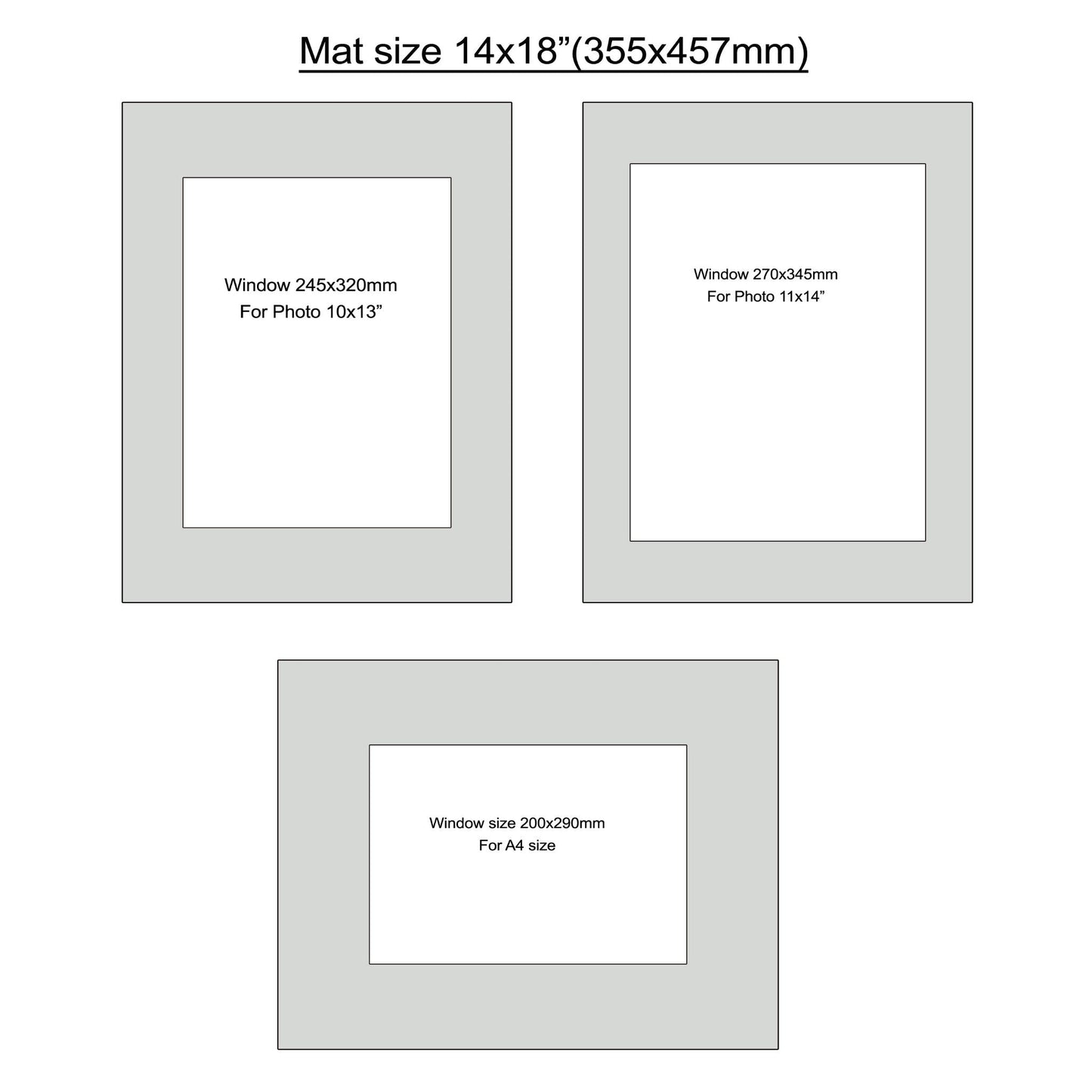 Mat size 14x18", Photo mat, Photo mount, window size A4, 10x13", 11x14", 6pcs.