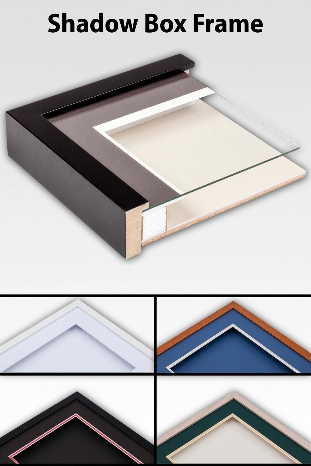 3-D, Deep shadow box frame, 16x20", 18x24", 20x24", 24x36" size, Oak, White, Black, Teak, with top and Bottom mat