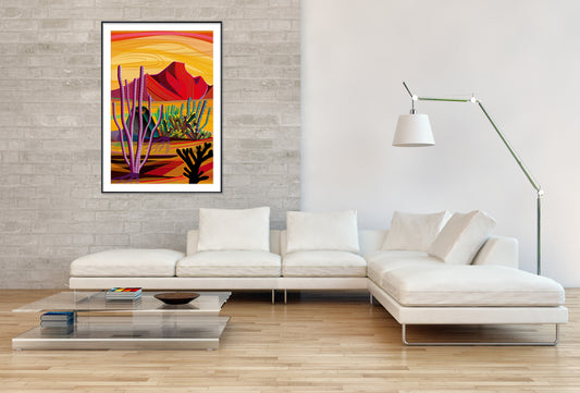 Colorful desert with Cactus, Mountains - Gallery Frames