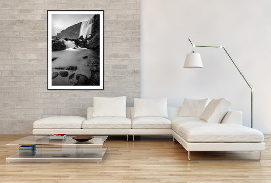 Black and white Scenic view of Waterfall - Gallery Frames