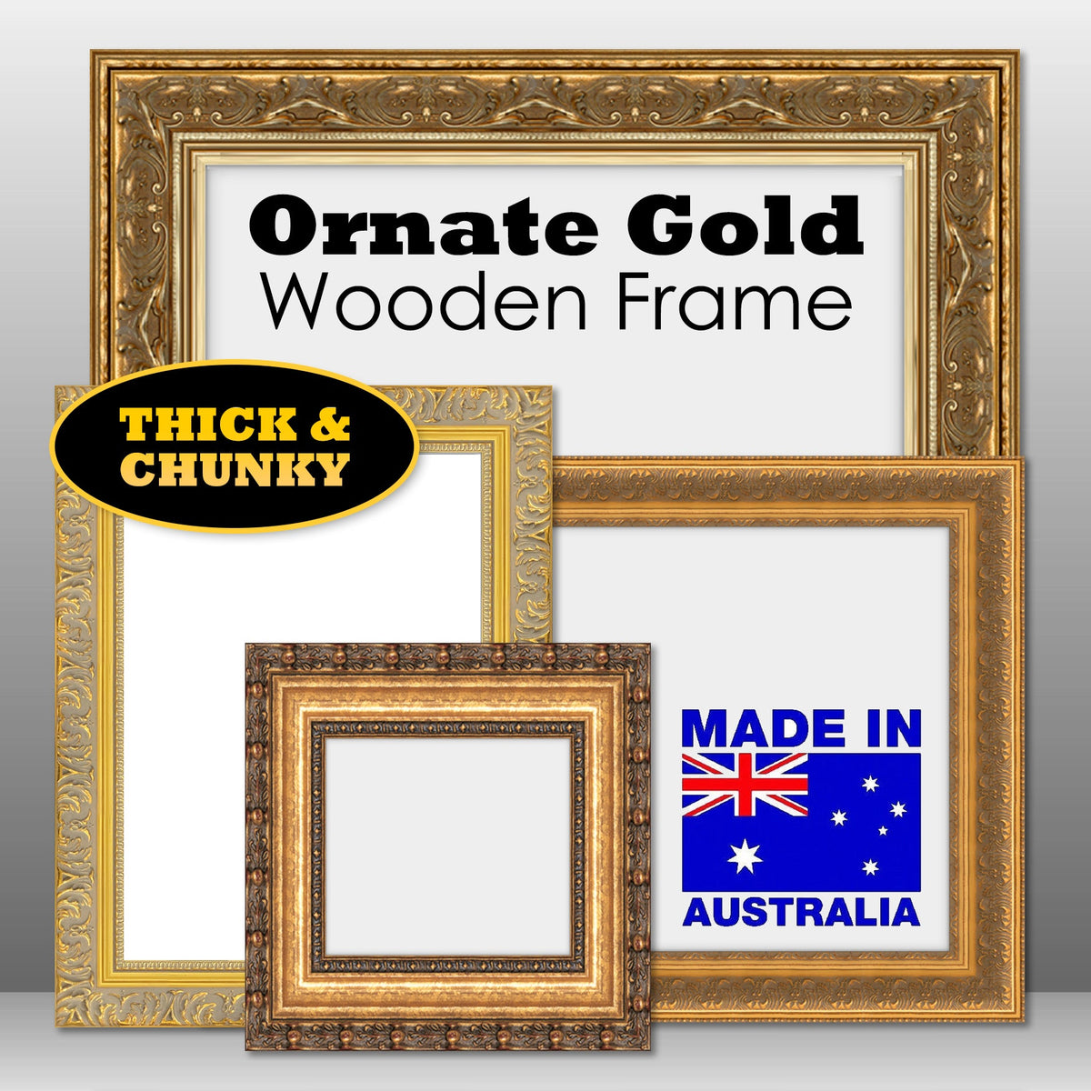 Thick Ornate Gold Chunky Photo Frame Handmade Timber Picture Frame - All Sizes