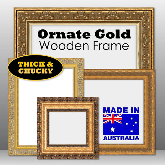 Square Thick Wooden Ornate Gold Frame Classic Handmade Chucky Photo Frames Wall