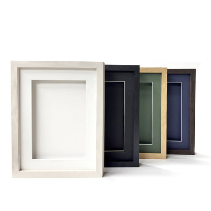 Embossed Shadow Box Frame with Mat - 3D Display Wooden Deep Frame - All Sizes