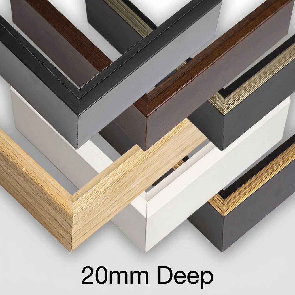 Collection of various photo frames with different colors and designs on a white background
