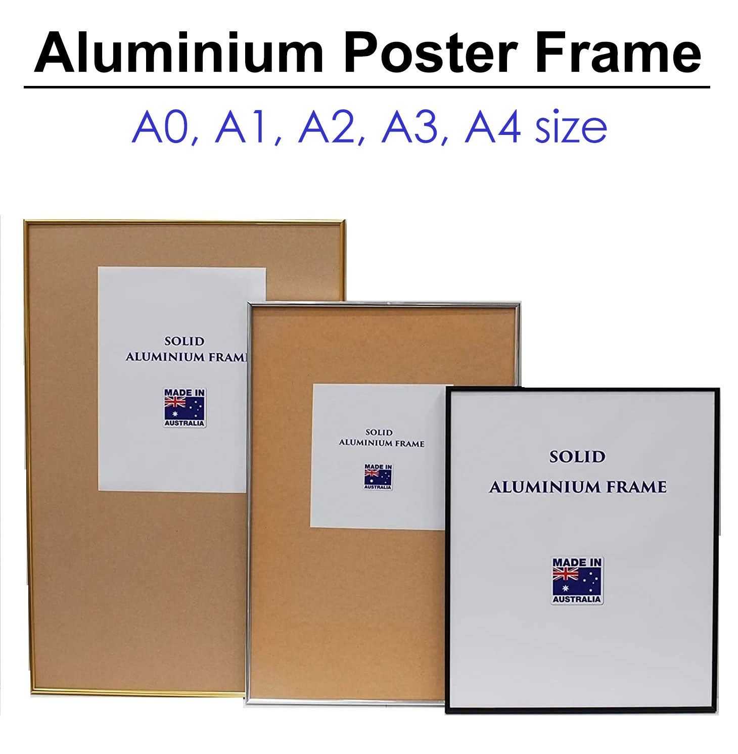 A2 Detailed Frame Aluminium Poster frame, photo frame, A0, A1, A2, A3, A4 size, Shiny Bl ...