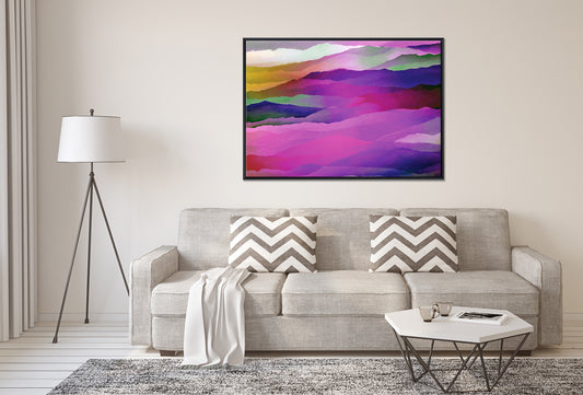 Abstract Colourful Misty Mountain Range - Floating Frames