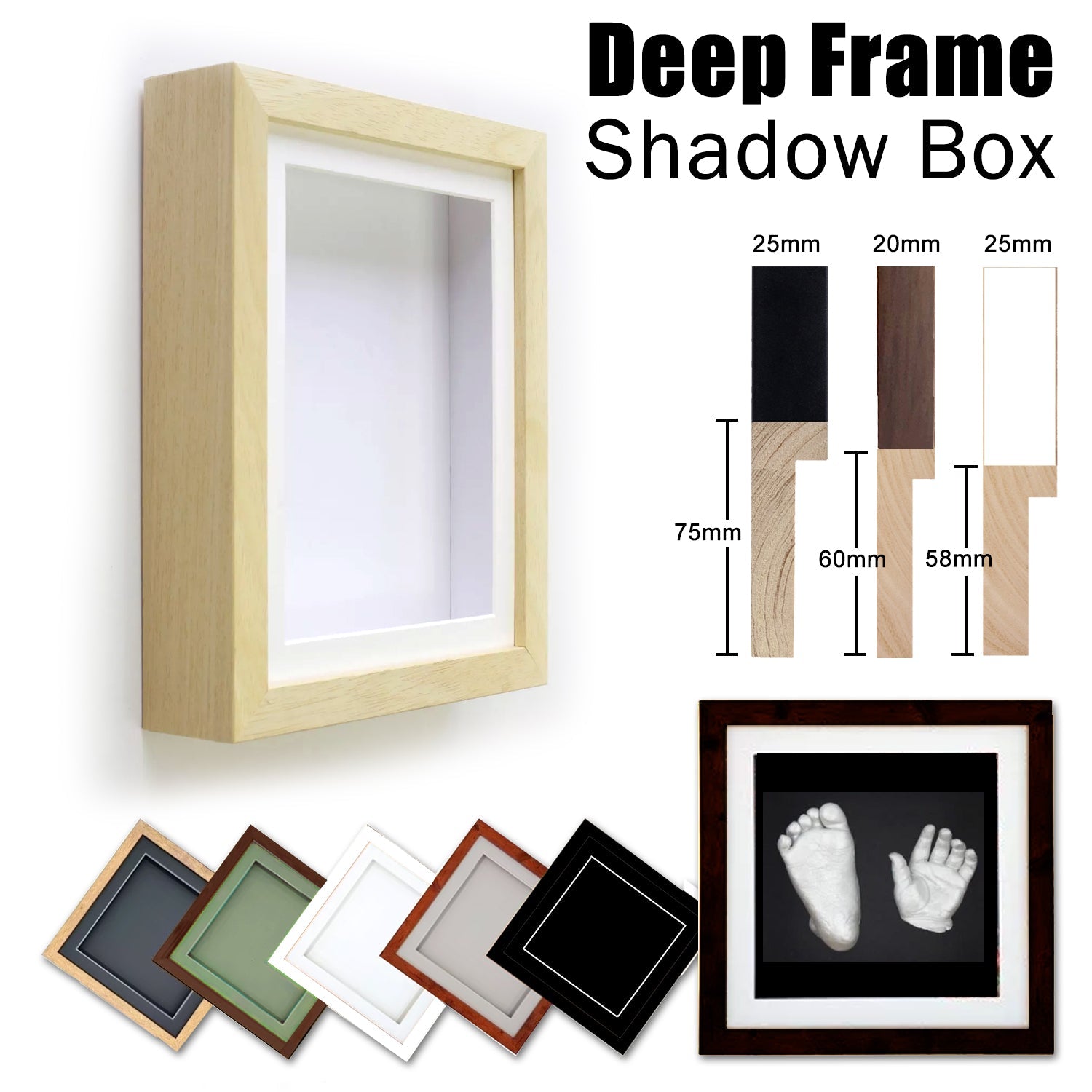Square Shadow Box Deep Frames 3D Display Wooden Deep Frame with Mat DI ...