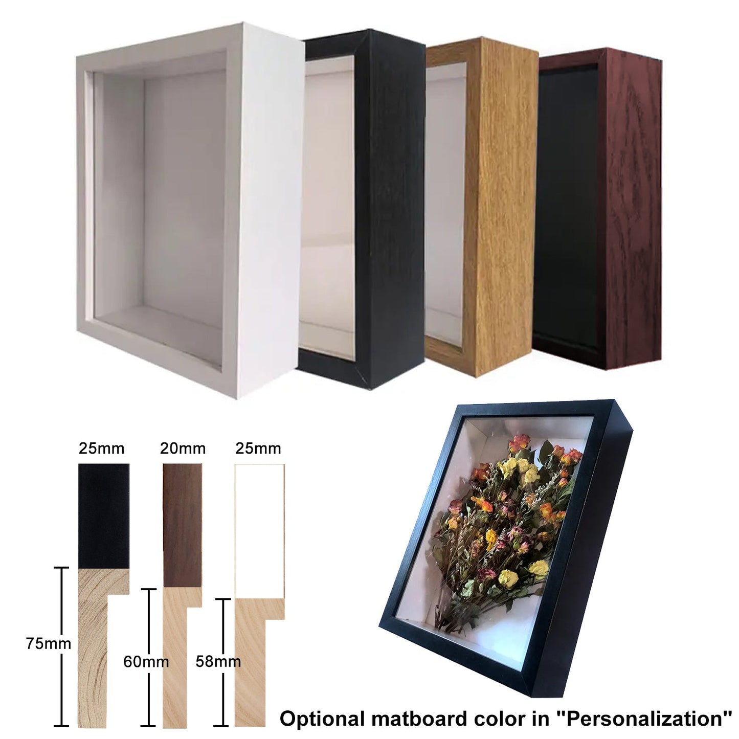 1:1 1:2 Deep Box Frames 3D Display Wooden Timber Frame with Mat DIY Craft Memory