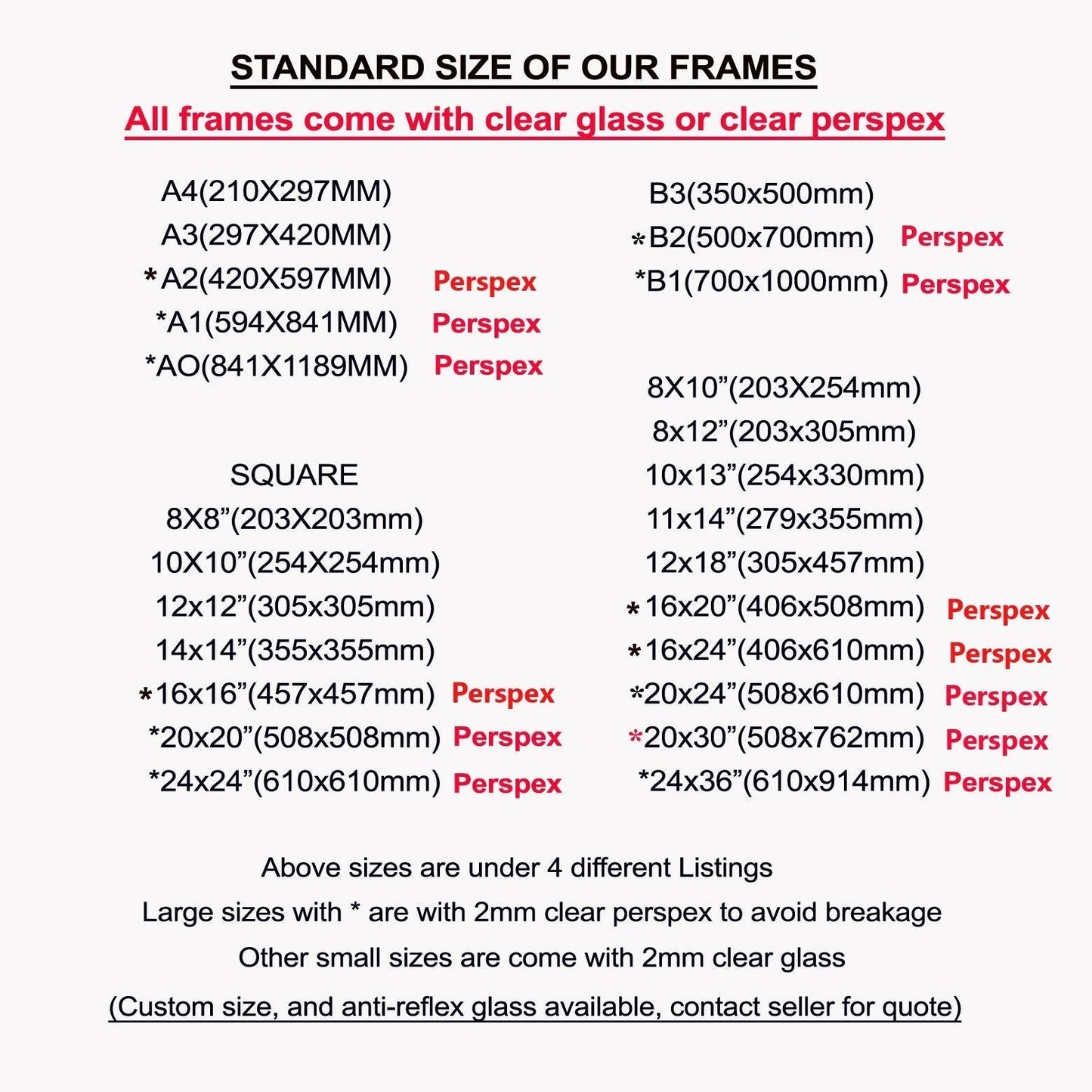 Extra Large Glossy Black Photo Frames A2, A1, A0, 18x18", 20x20", 24x24", B3, B2