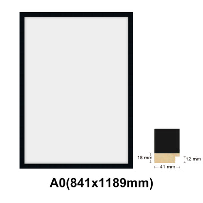 Wooden Black Photo frame, Black Picture Frame, AO, A1, A2, A3, A4 size, 4 styles