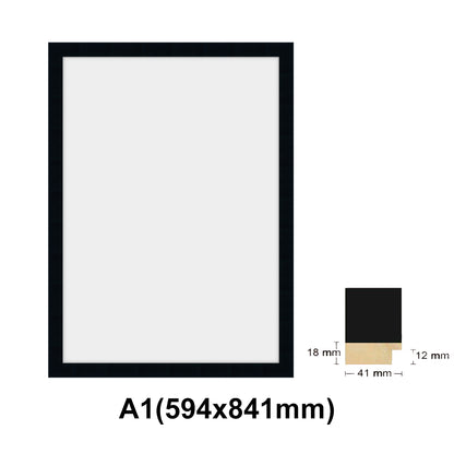 Wooden Black Photo frame, Black Picture Frame, AO, A1, A2, A3, A4 size, 4 styles